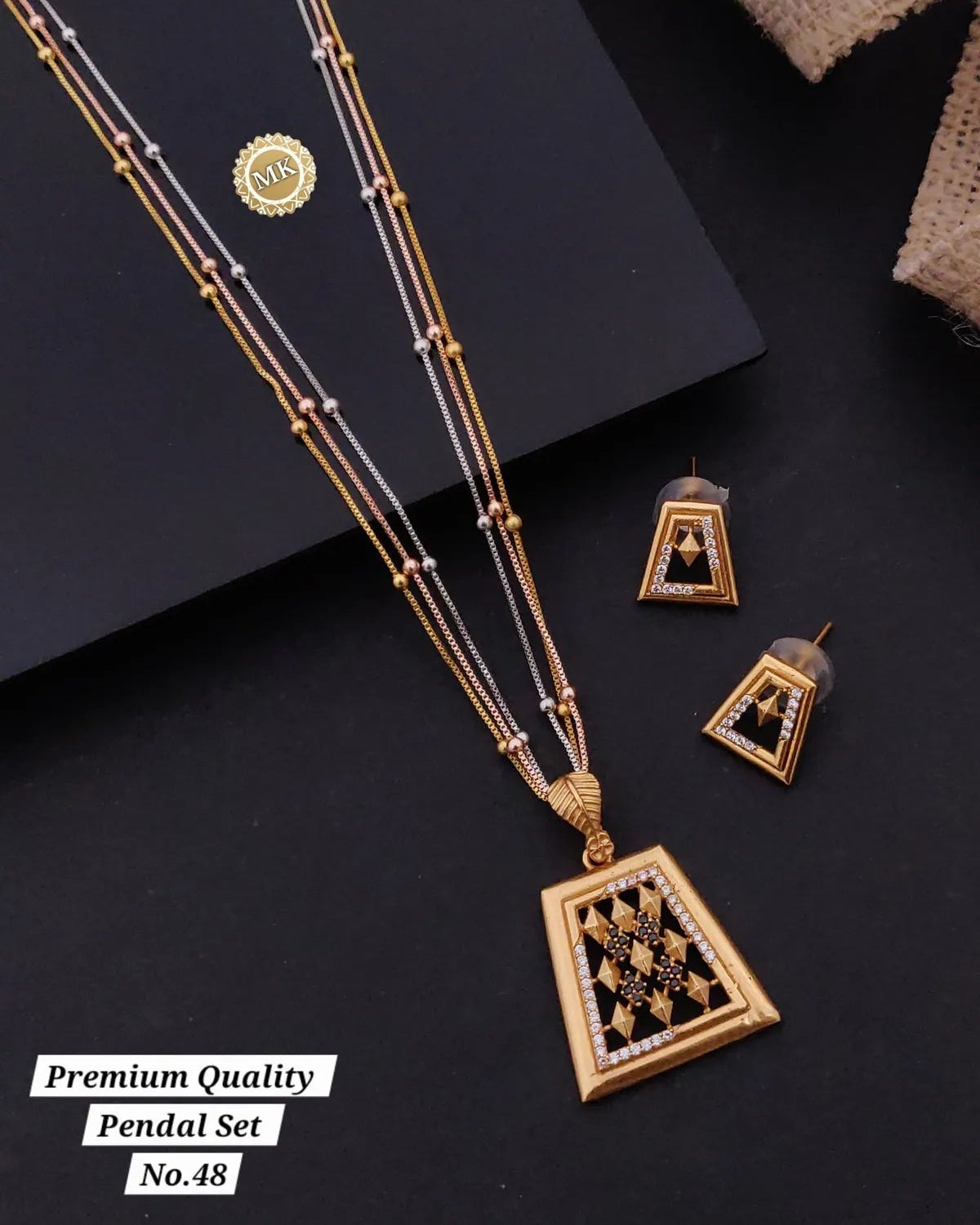 Premium Gold Plated Pendant Chain Set with Earrings for Women