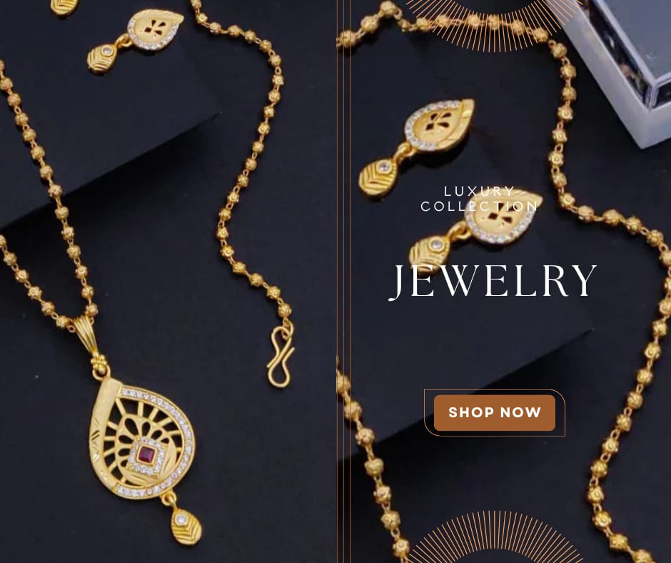 Premium Gold Plated Pendant Chain Set with Earrings for Women