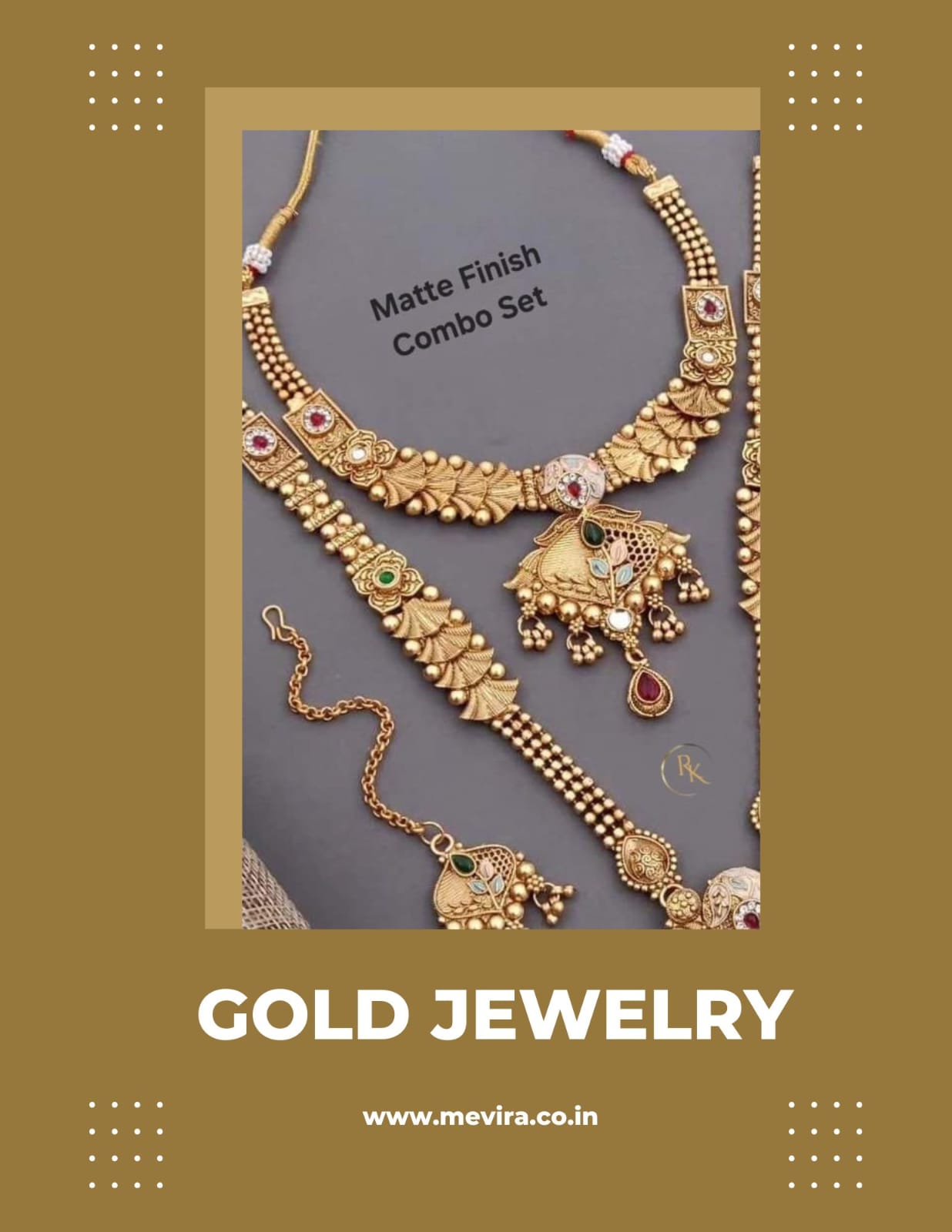 Premium Gold Plated Rajwadi Necklace Combo Set with Long Necklace,  Short Necklace, Earrings & Maang Tika for Women
