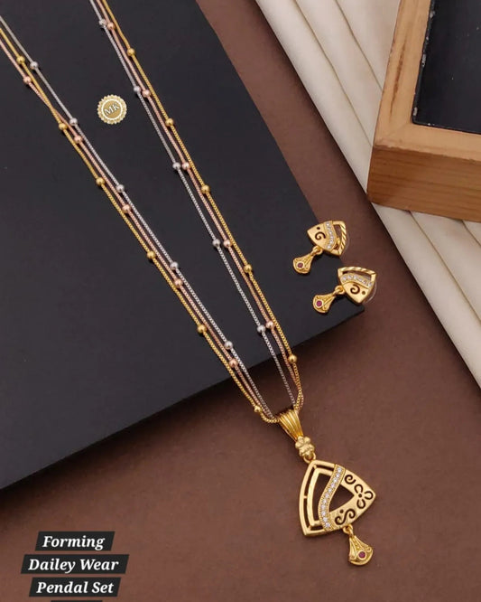 Premium Gold Plated Pendant Chain Set with Earrings for Women