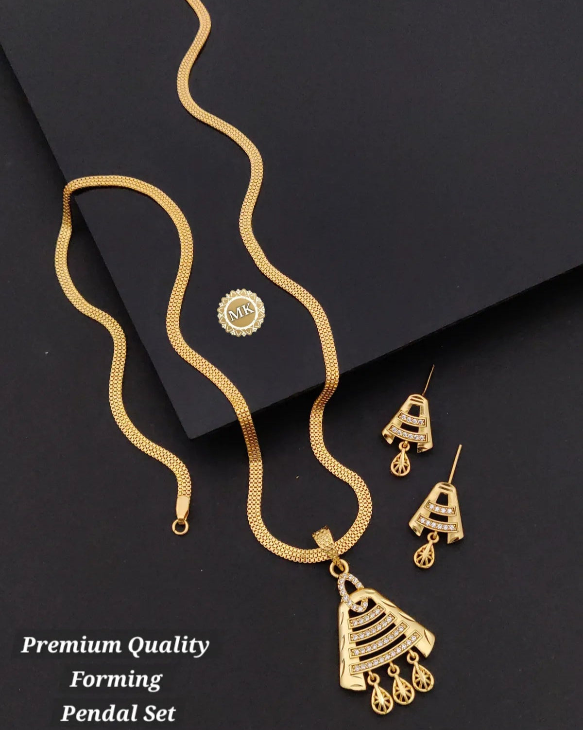 Premium Gold Plated Pendant Chain Set with Earrings for Women