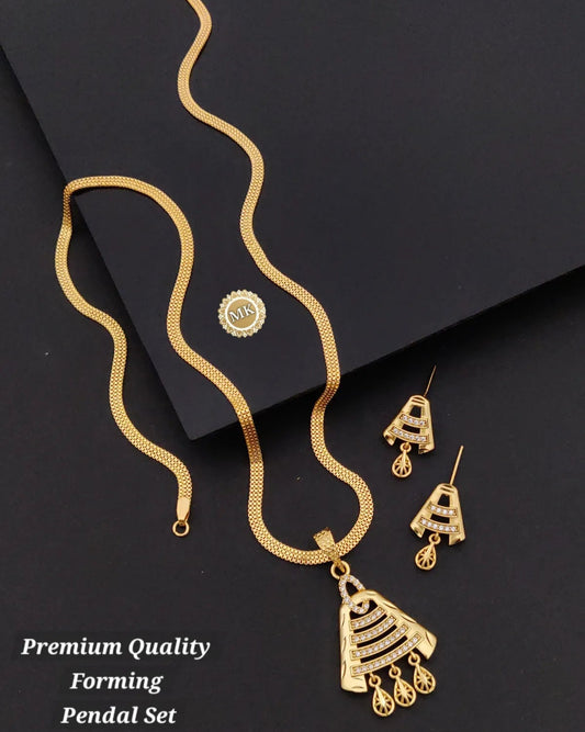 Premium Gold Plated Pendant Chain Set with Earrings for Women
