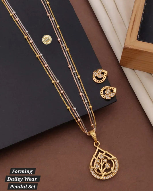 Premium Gold Plated Pendant Chain Set with Earrings for Women