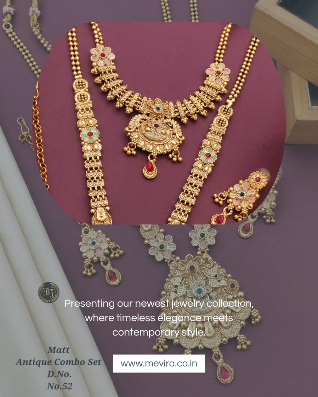 Premium Gold Plated Rajwadi Necklace Combo Set with  Long Necklace, Short Necklace, Earrings & Maang Tika for Women