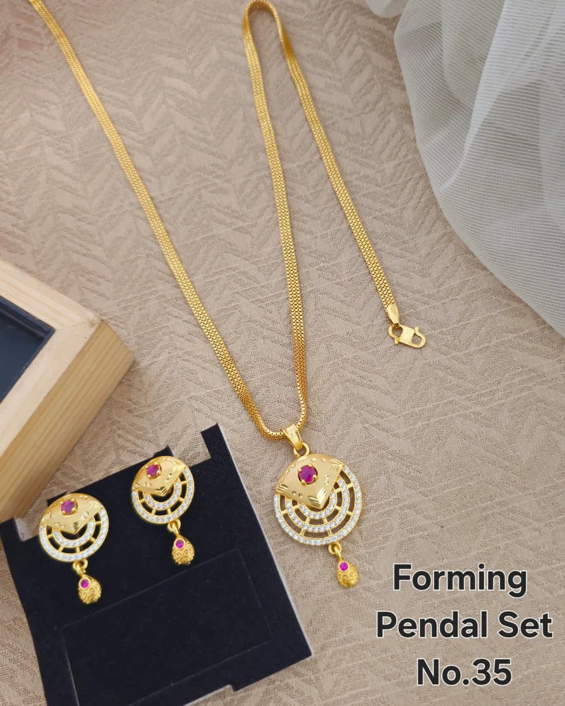 Premium Gold Plated Pendant Chain Set with Earrings for Women
