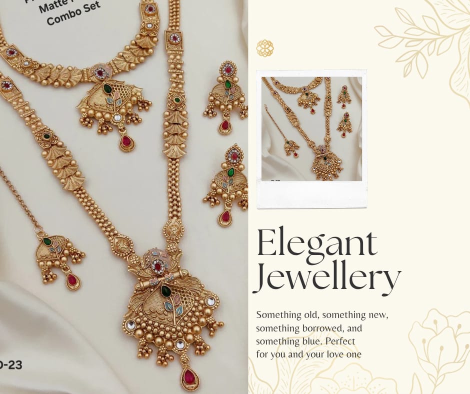 Premium Gold Plated Rajwadi Necklace  Combo Set with Long Necklace, Short Necklace, Earrings & Maang Tika for Women