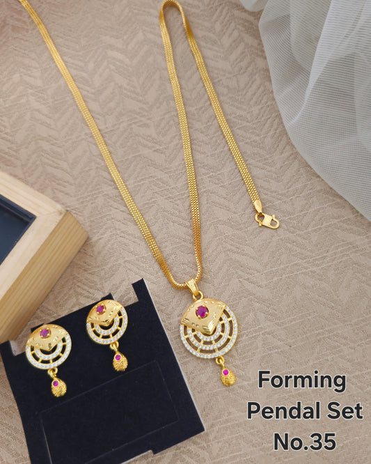Premium Gold Plated Pendant Chain Set with Earrings for Women
