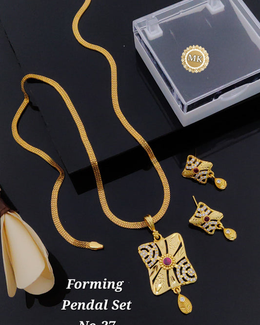 Premium Gold Plated Pendant Chain Set with Earrings for Women