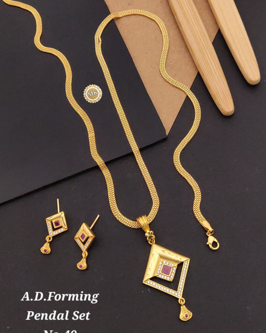 Premium Gold Plated Pendant Chain Set with Earrings for Women