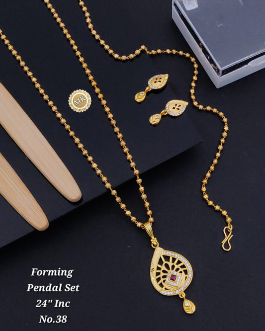 Premium Gold Plated Pendant Chain Set with Earrings for Women