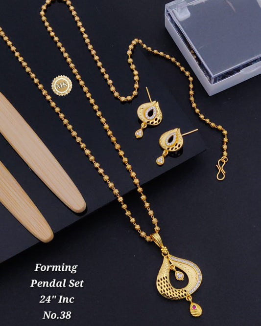 Premium Gold Plated Pendant Chain Set with Earrings for Women