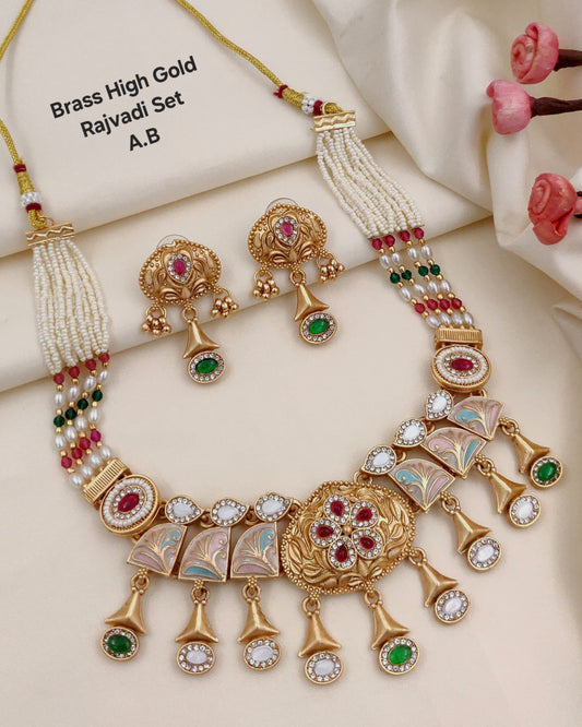 Premium Gold Plated Necklace Set with  Earrings for Women