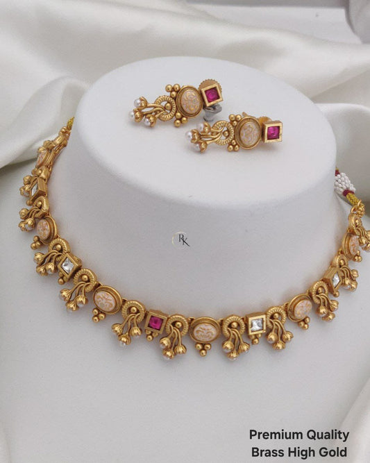 Premium Gold Plated Necklace Set with Earrings for Women