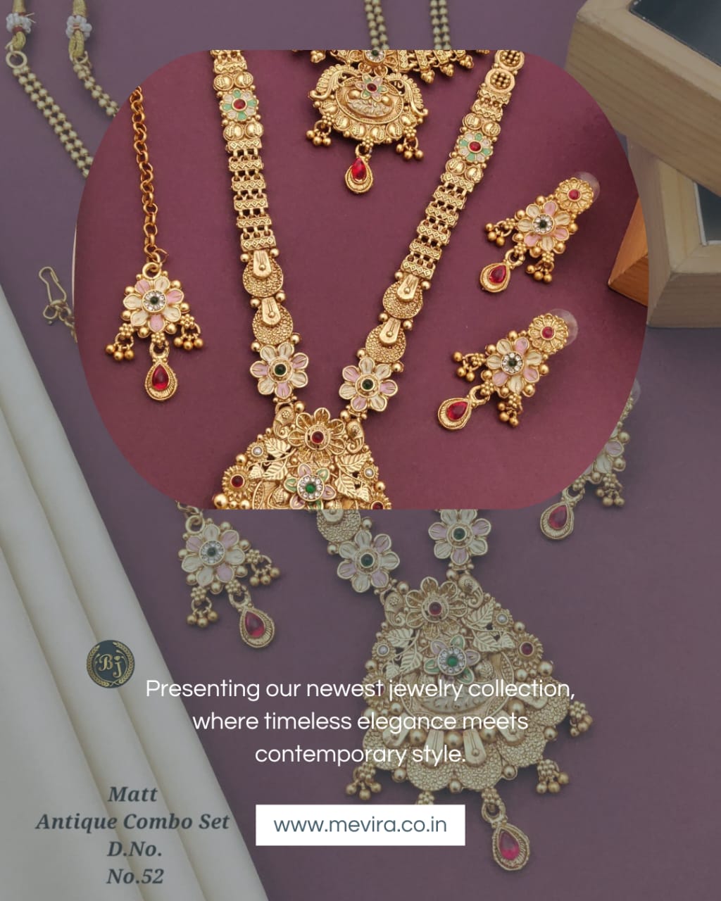 Premium Gold Plated Rajwadi Necklace Combo Set with  Long Necklace, Short Necklace, Earrings & Maang Tika for Women