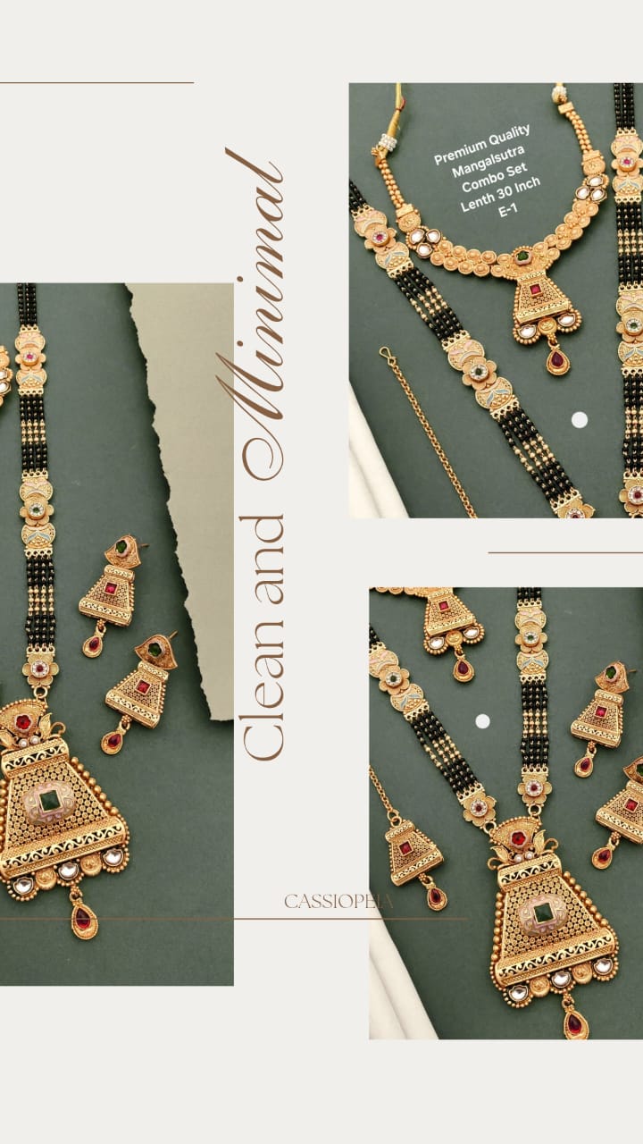 Premium Gold Plated Rajwadi Necklace Combo Set with  Long Necklace, Short Necklace, Earrings & Maang Tika for Women